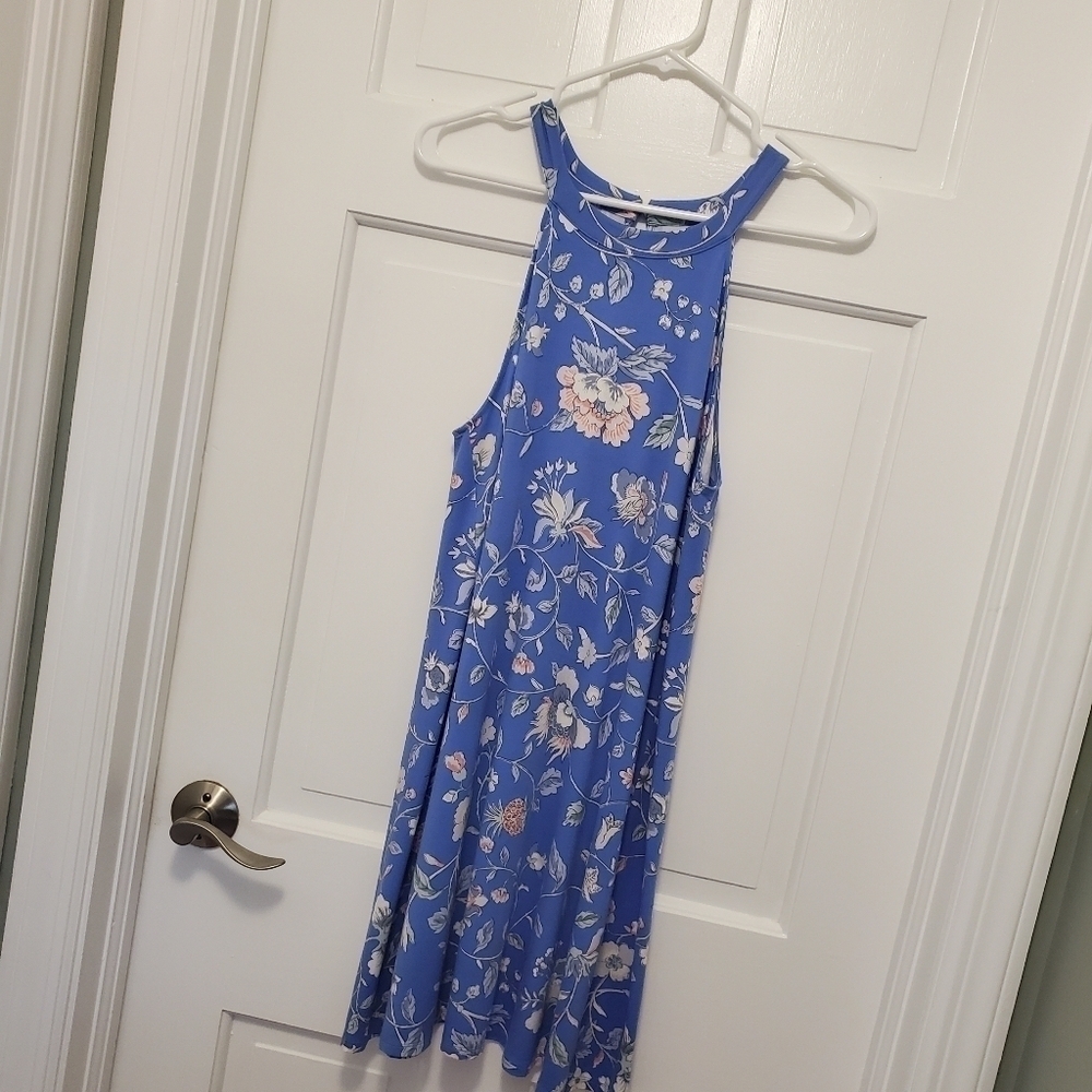 LOFT Floral Cutout Back Halter Swing Knit Dress Size Petite Medium - Picture 7 of 11